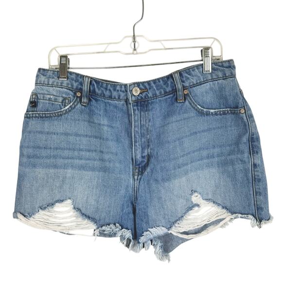 KanCan High Rise Medium Wash Frayed Distressed Shorts Light Wash Size 11/29 - Picture 6 of 13